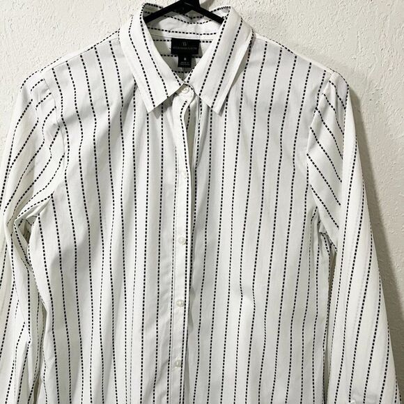 Worthington White Long Sleeve Black Dobby Stripe Button Down Blouse NWT Small - Picture 2 of 12